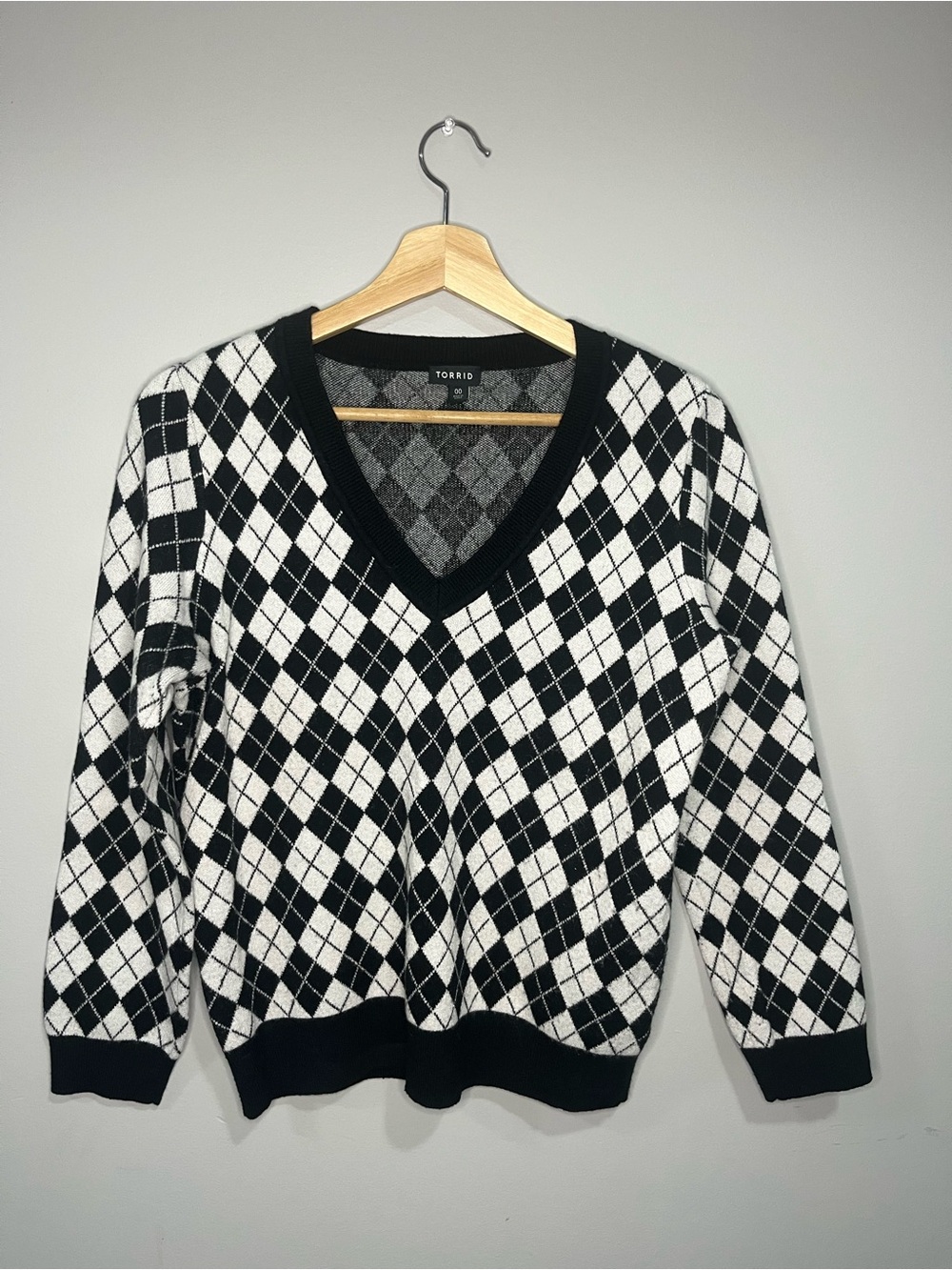 torrid Black and White Argyle V-Neck Sweater